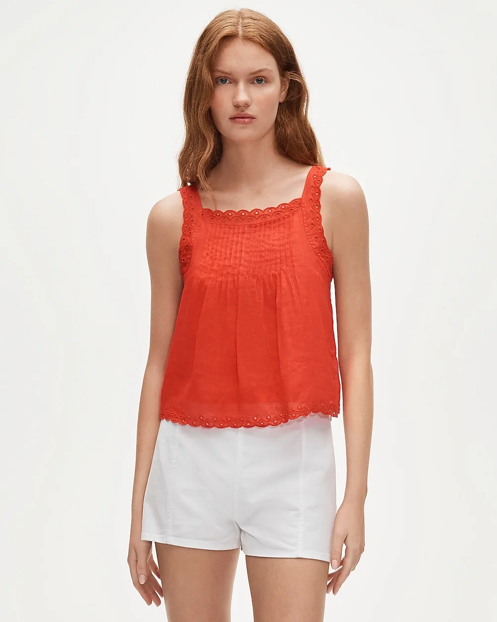Scallop-Trim Tank Top in Ramie by J.Crew