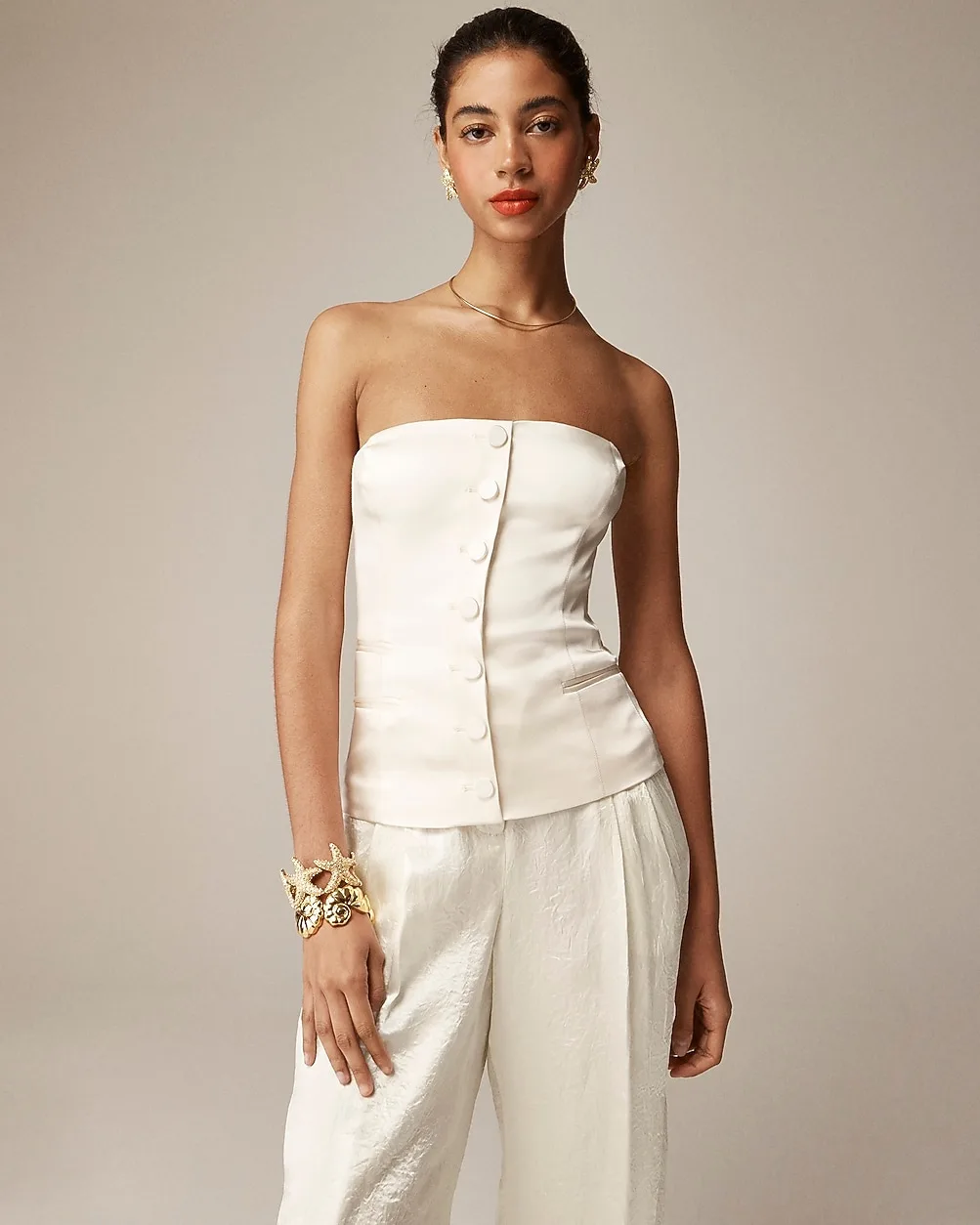 Anna October x J.Crew Corset Top in Stretch Satin by J.Crew