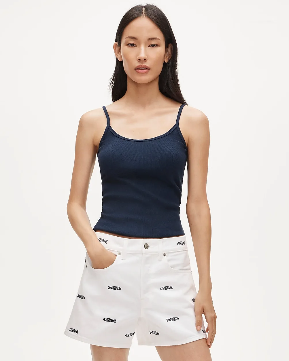 Embroidered Mid-Rise A-Line Denim Short by J.Crew