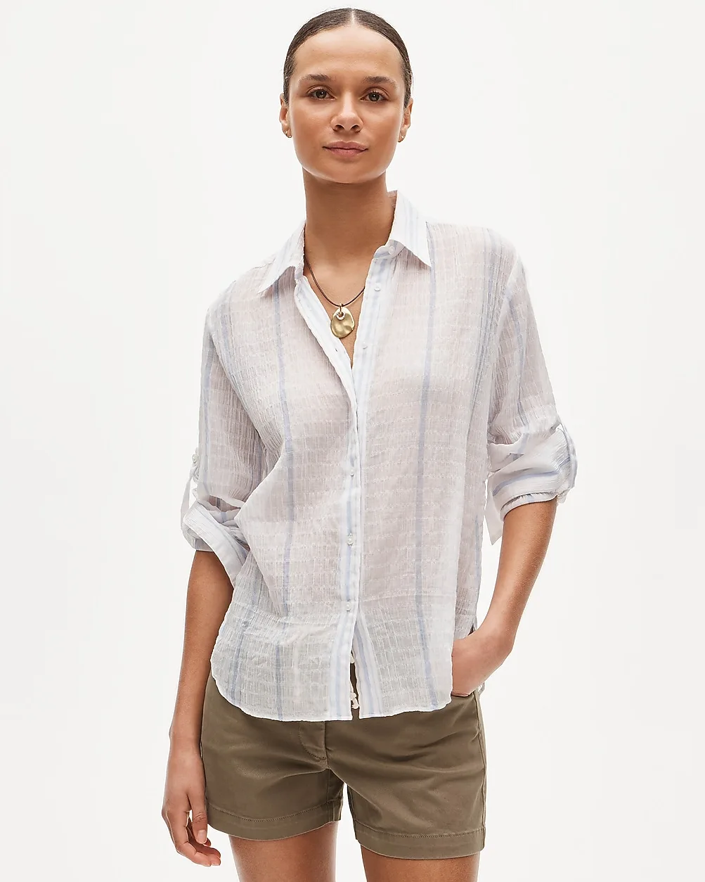 Jules Classic-Fit Button-Up Shirt in Striped Textured Gauze