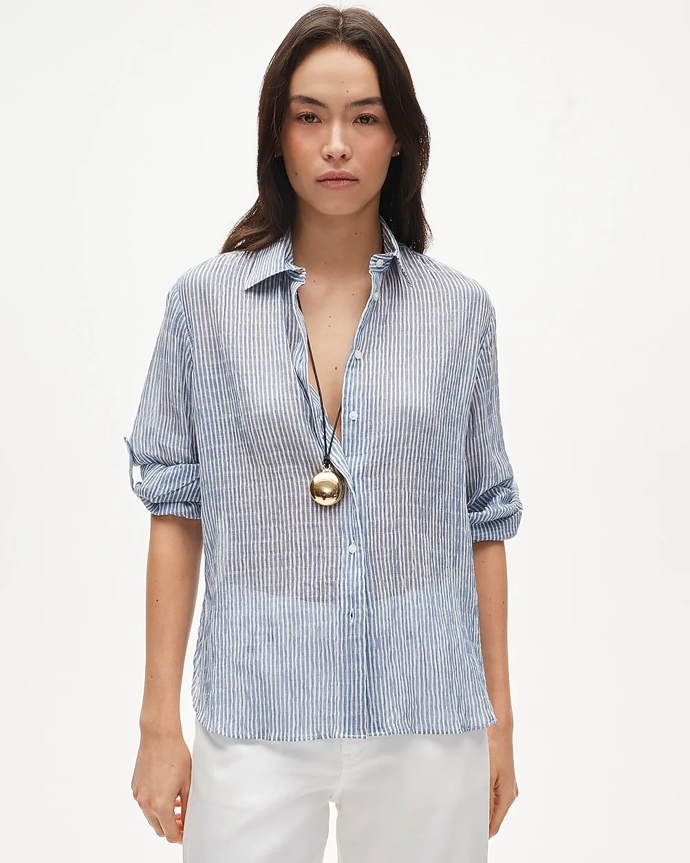 Jules Classic-Fit Button-Up Shirt in Striped Textured Gauze