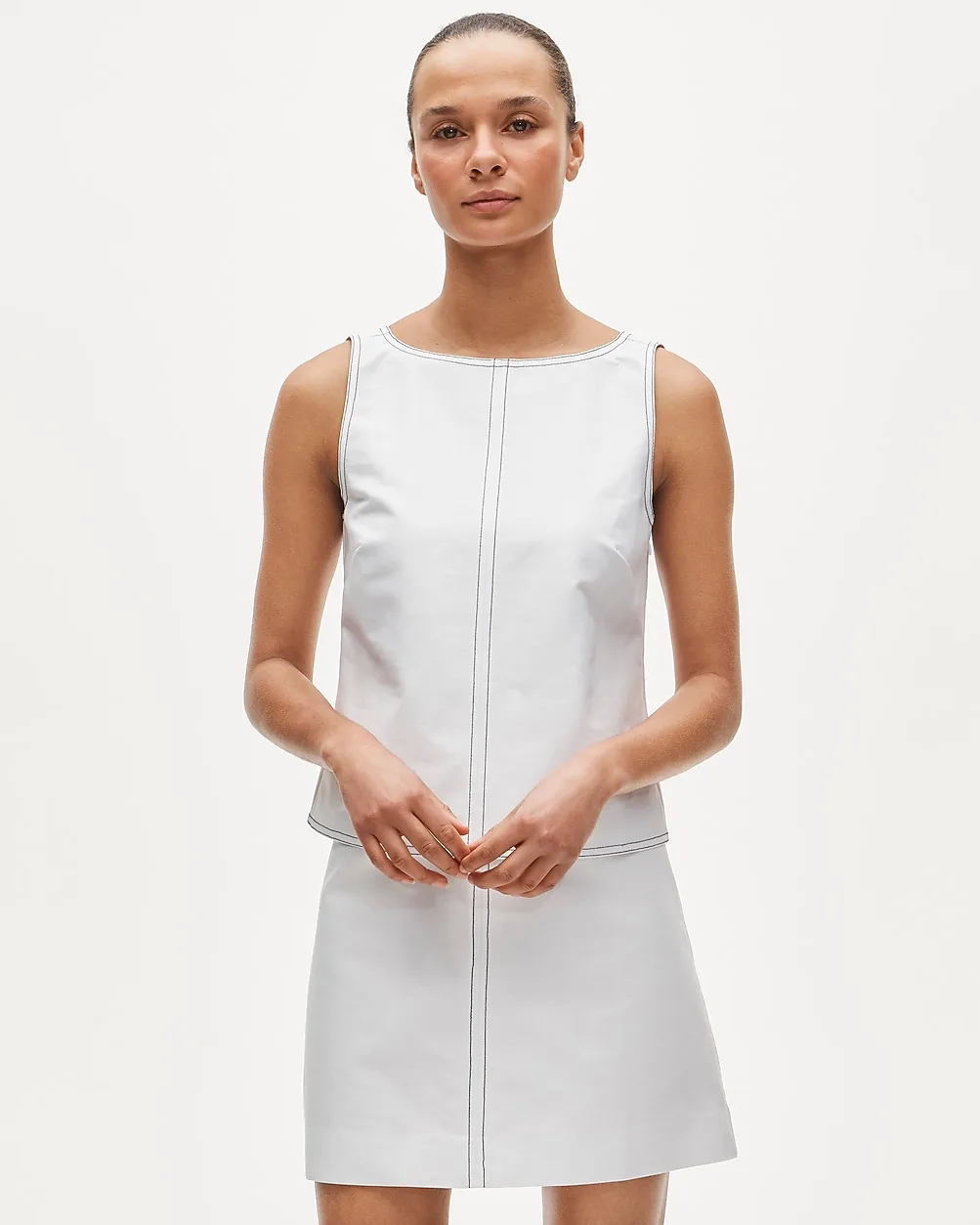 Contrast-Stitch Shell Top in Double Cotton Poplin by J.Crew