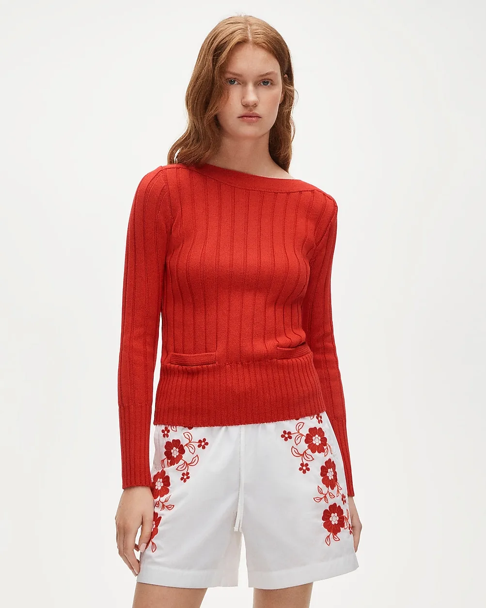 Cotton Rib Boatneck Sweater with Pockets by J.Crew