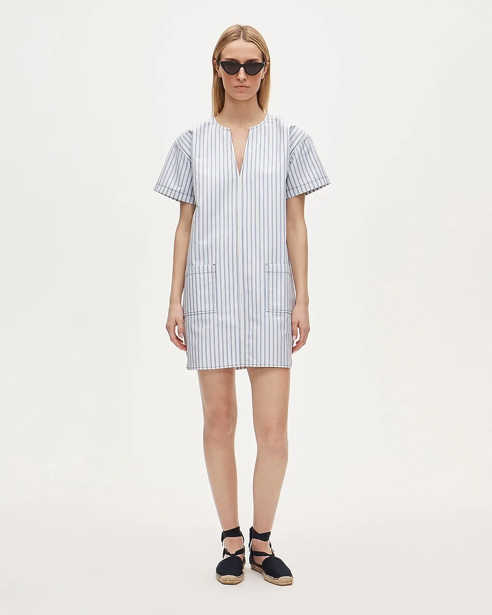 Patch-Pocket Pullover Dress in Striped Structured Cotton Poplin by J.Crew