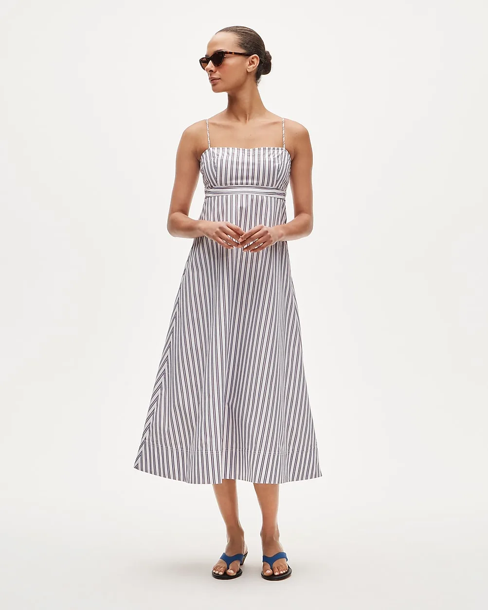 Empire-Waist Dress in Striped Cotton Poplin