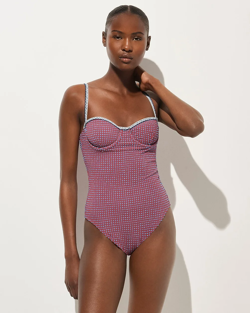 Balconette Underwire One-Piece in Scalloped Gingham by J.Crew