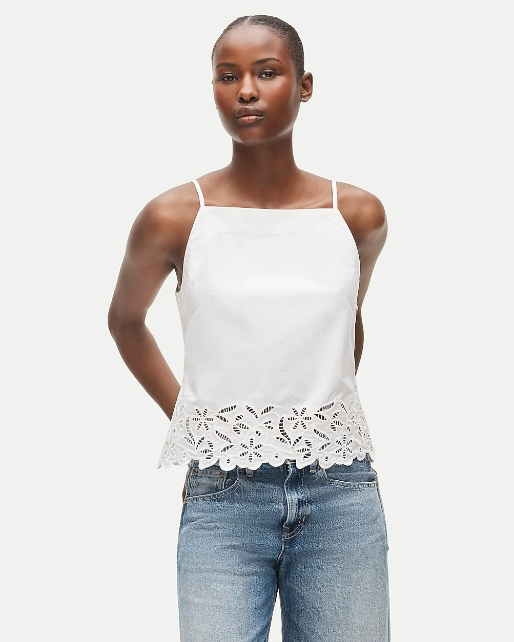 Embroidered High-Neck Top in Cotton Poplin by J.Crew