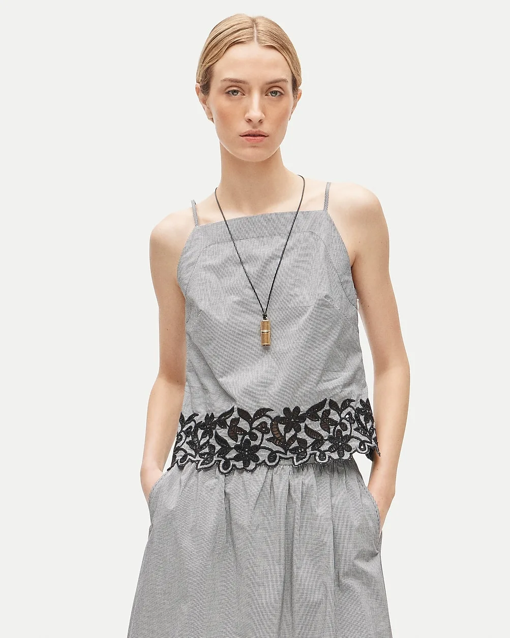 Embroidered High-Neck Top in Cotton Poplin Gingham by J.Crew