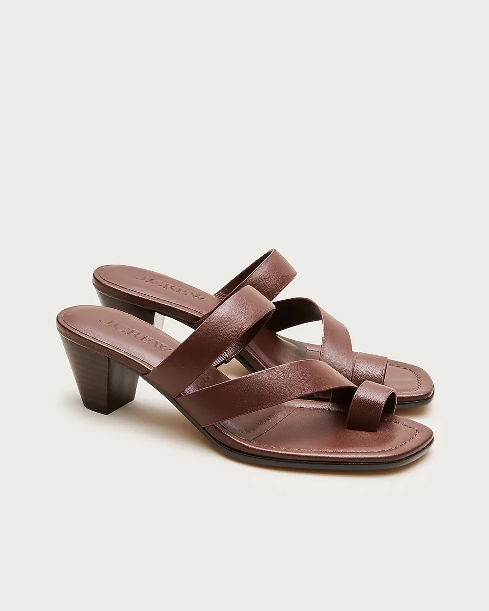 Toe-Ring Kitten-Heel Sandals in Leather