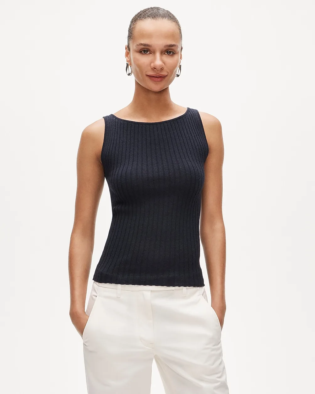 Featherweight Cashmere Boatneck Ribbed Tank Top
