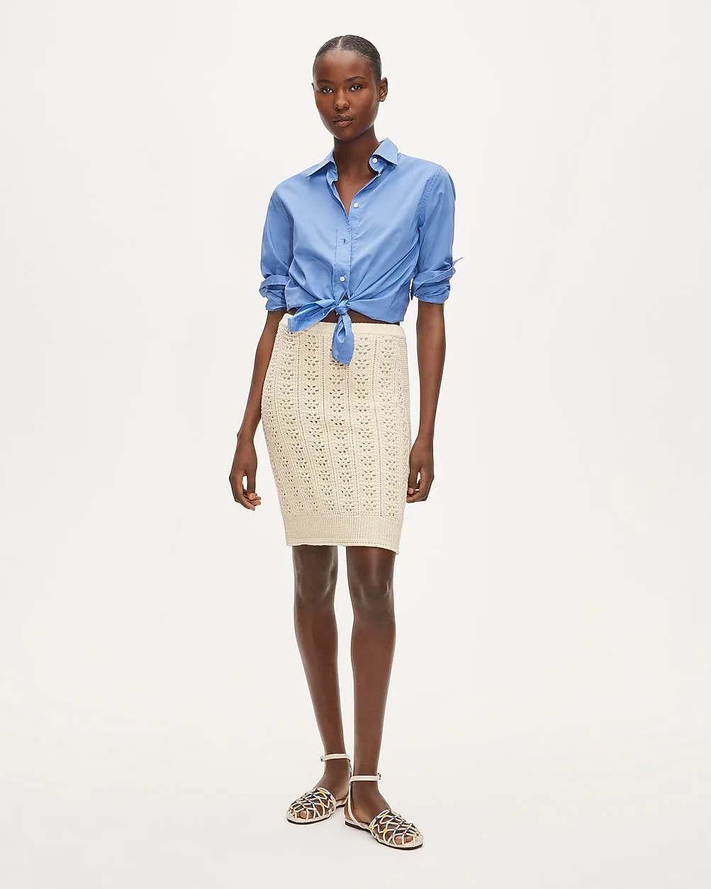 Pointelle-Knit Knee-Length Skirt in Cotton by J.Crew