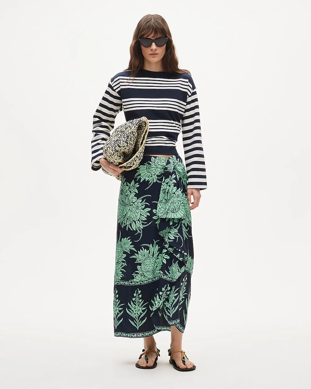 Faux-Wrap Skirt in Pineapple Garden-Print Viscose Twill by J.Crew