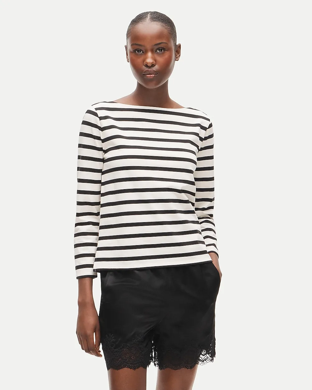 Boatneck T-Shirt in Striped Heavyweight Cotton by J.Crew