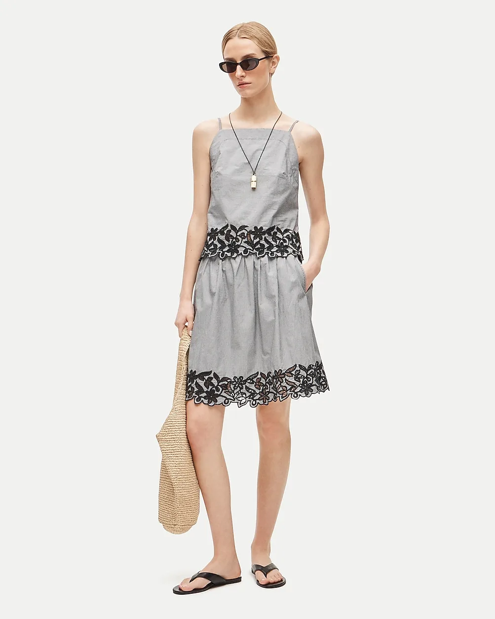 Embroidered Knee-Length Skirt in Gingham Cotton Poplin by J.Crew