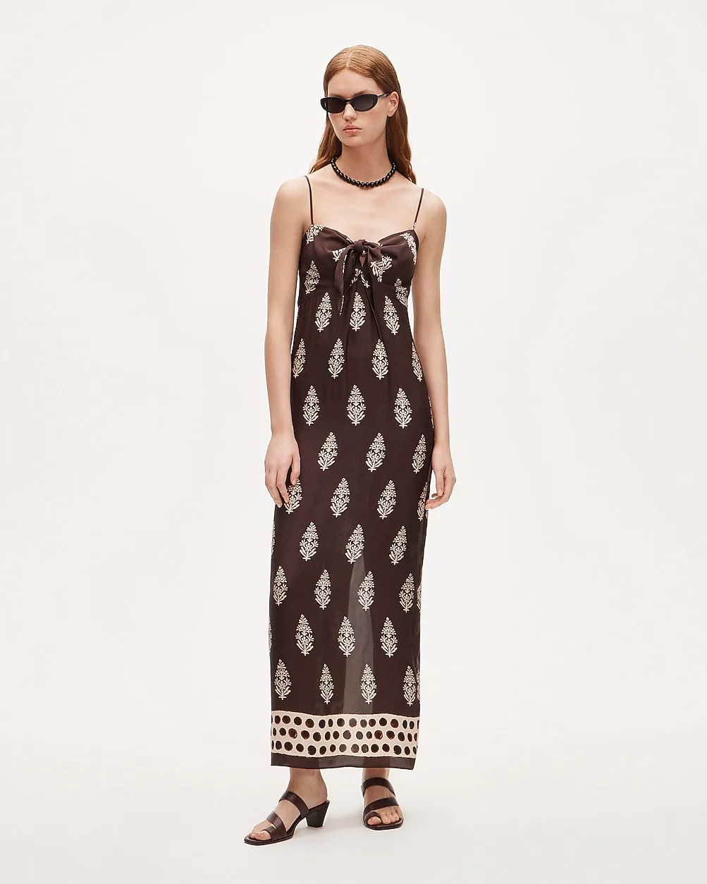 Tie-Front Dress in Cocoa Block Print