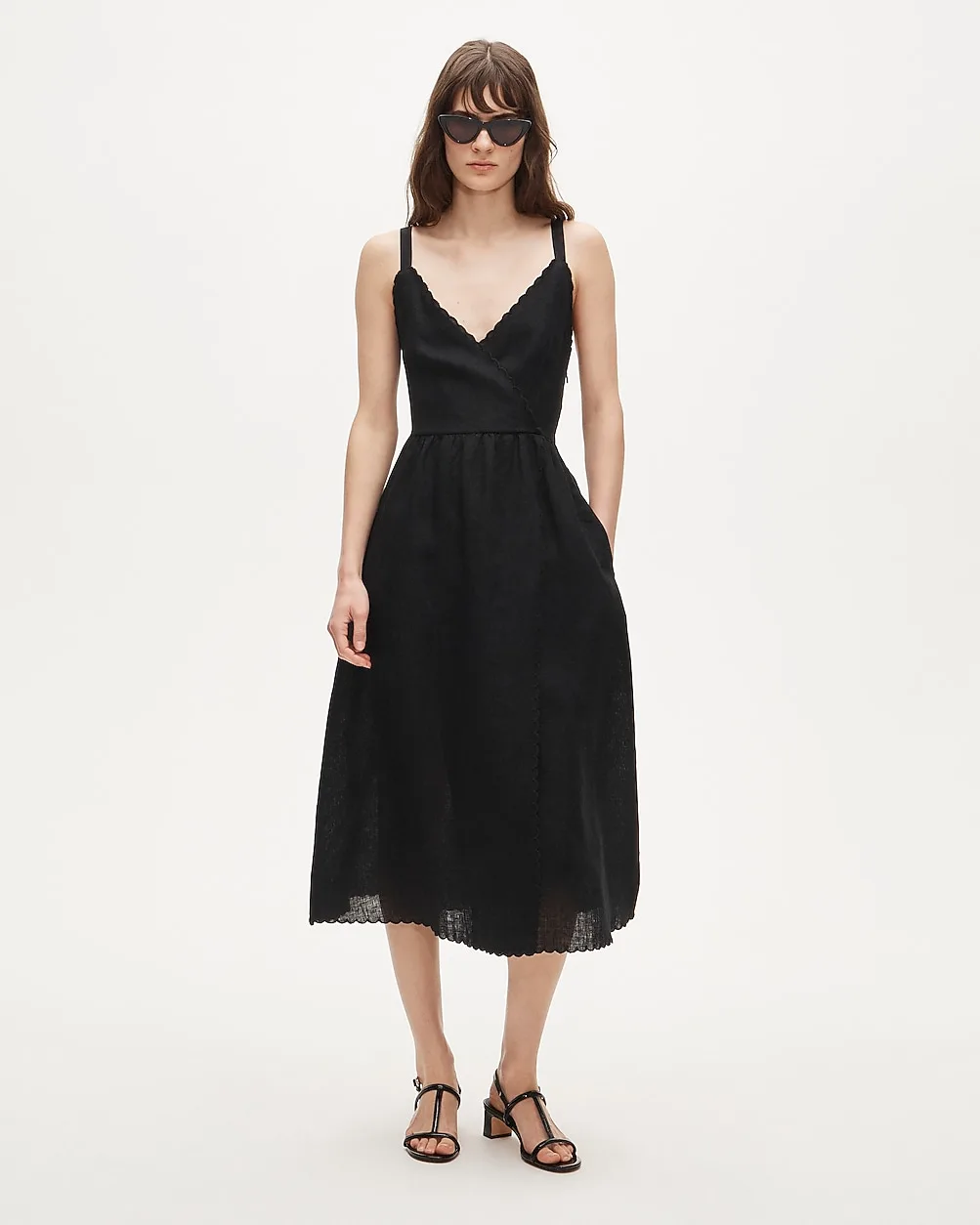 Linen Faux-Wrap Scallop-Trim Dress by J.Crew