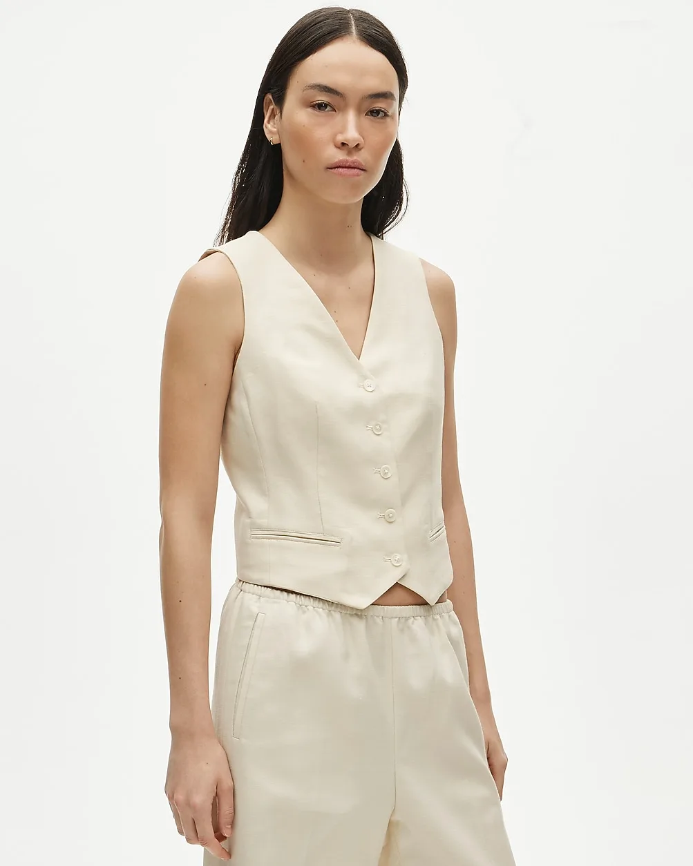 Shrunken V-Neck Vest Top in Gramercy Linen Blend by J.Crew