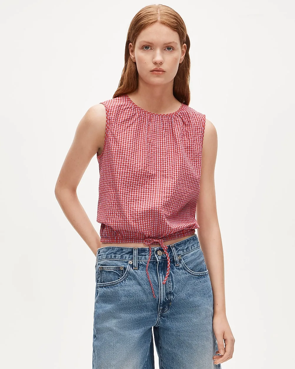 Drawstring-Waist Tank Top in Gingham Dobby by J.Crew