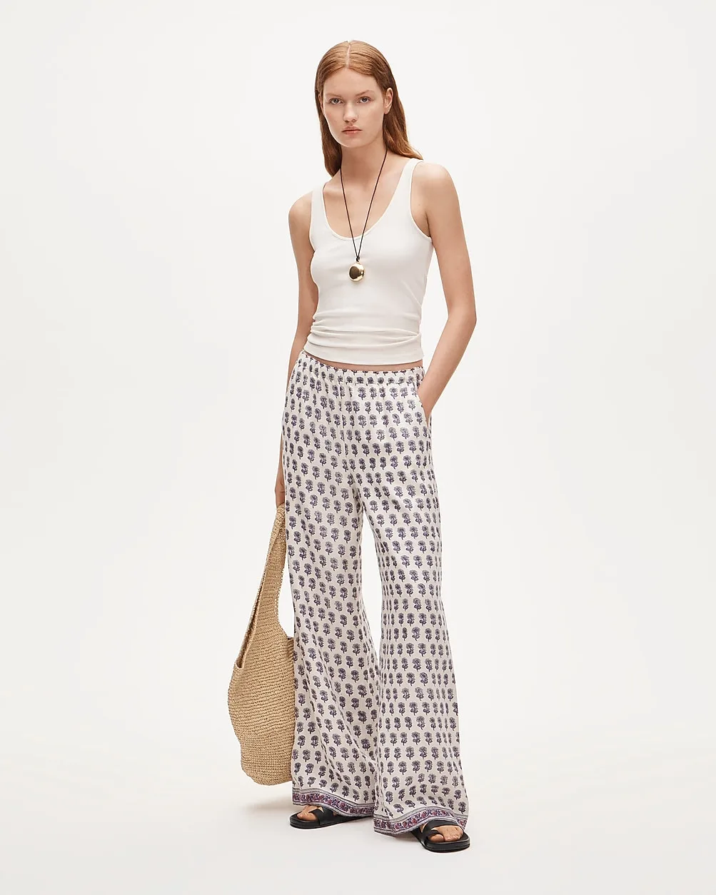 Wide-Leg Linen Pant in Lilac Block Print by J.Crew