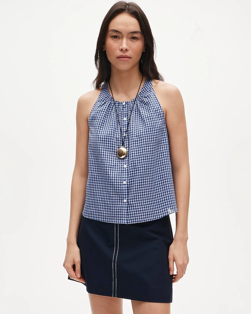 High-Neck Tank Top in Gingham Cotton Voile by J.Crew