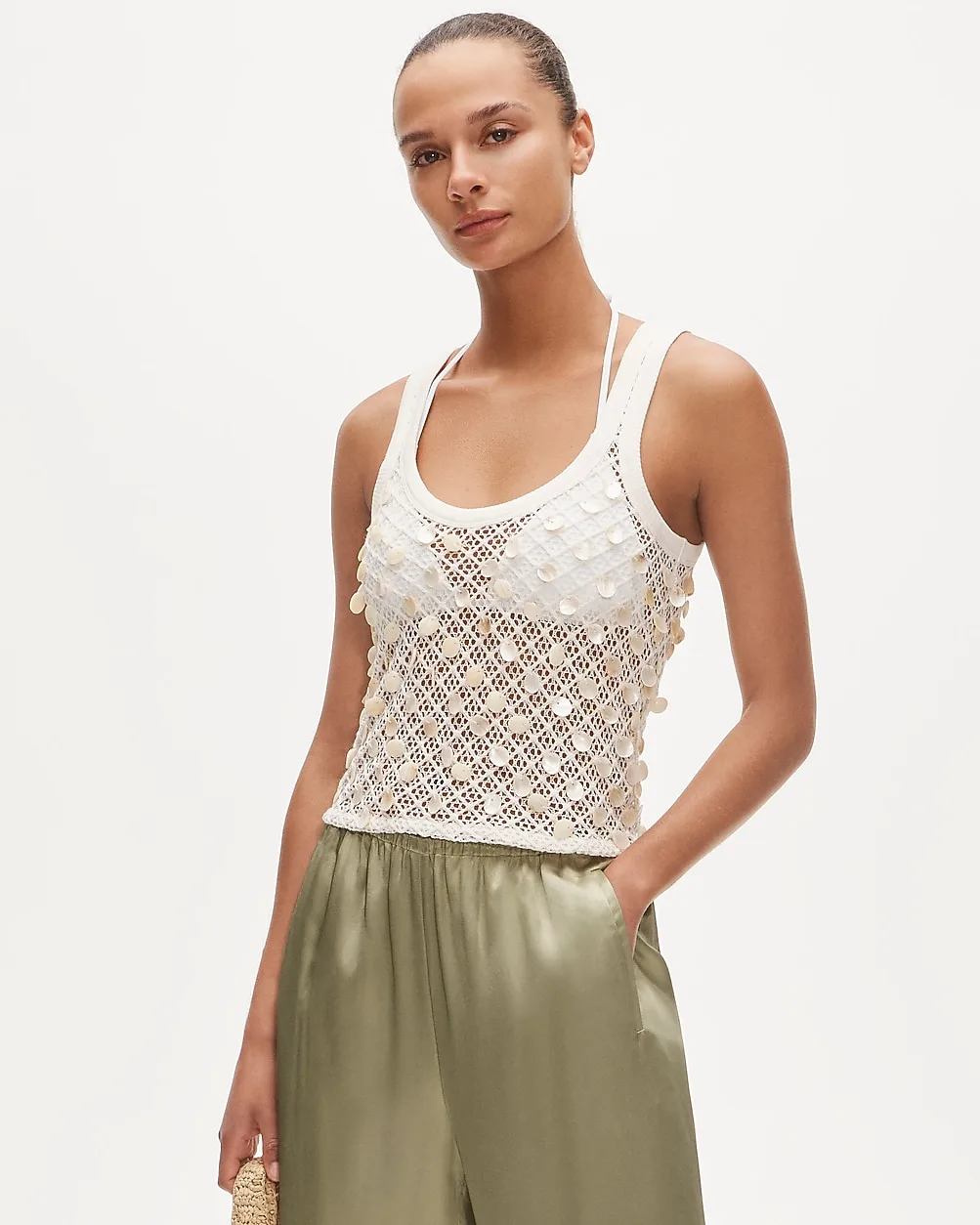 Crochet Shell-Embroidered Tank Top by J.Crew