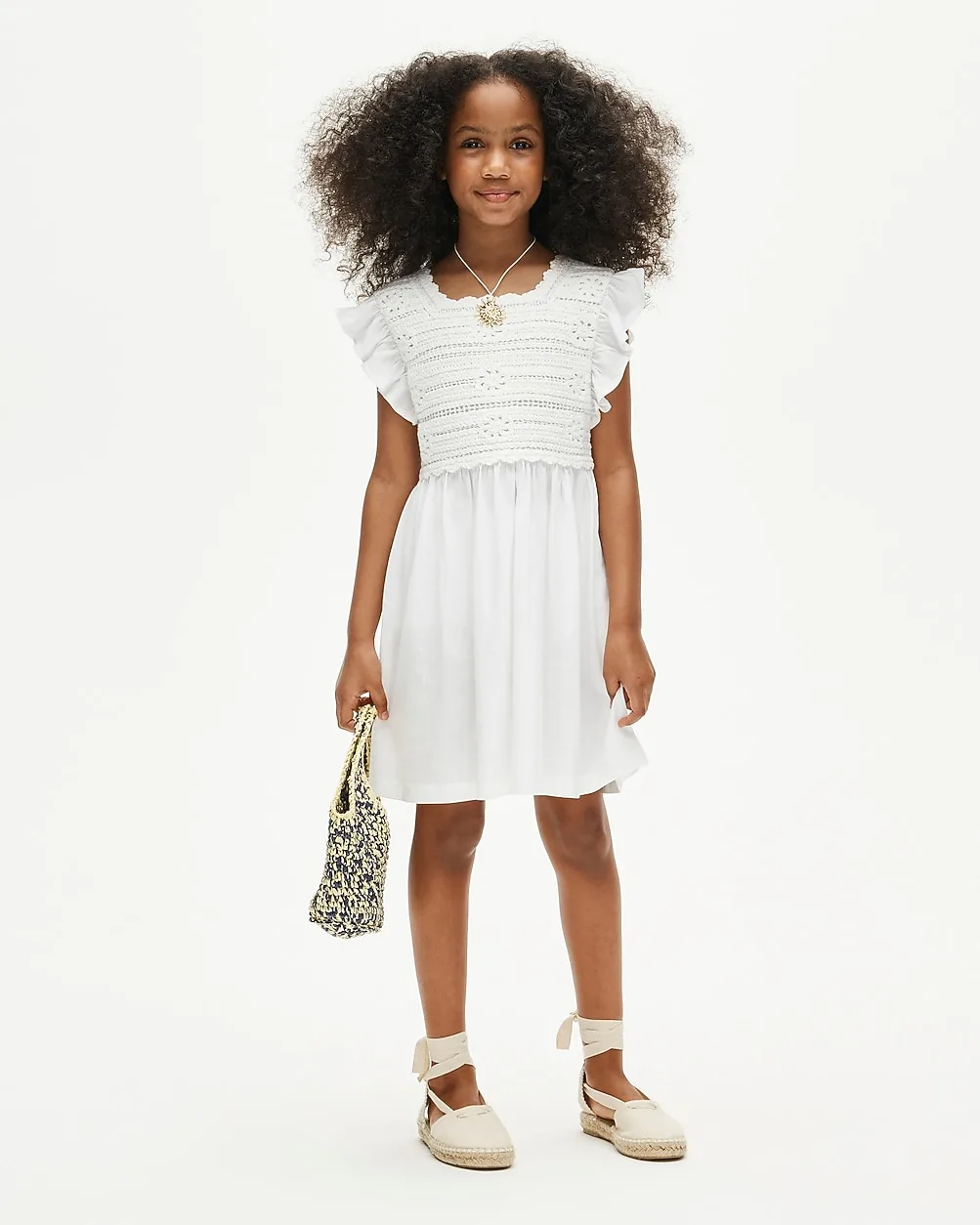 Crochet Ruffle-Sleeve Dress in Jersey by J.Crew