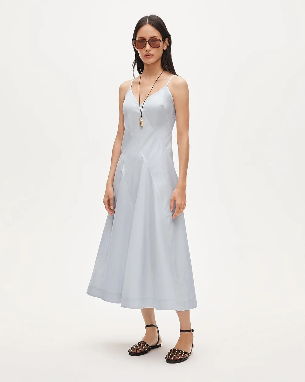 Diagonal-Seam Dress in Cotton Poplin