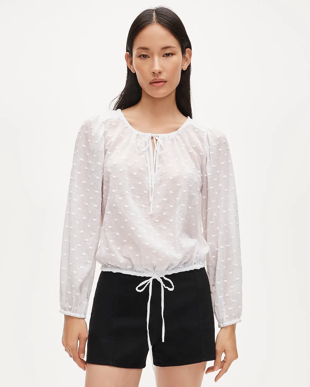 Drawstring-Waist Top in Featherweight Voile Dot Print by J.Crew