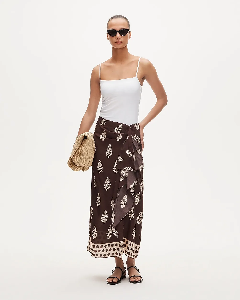 Faux-Wrap Skirt in Cocoa Block Print by J.Crew