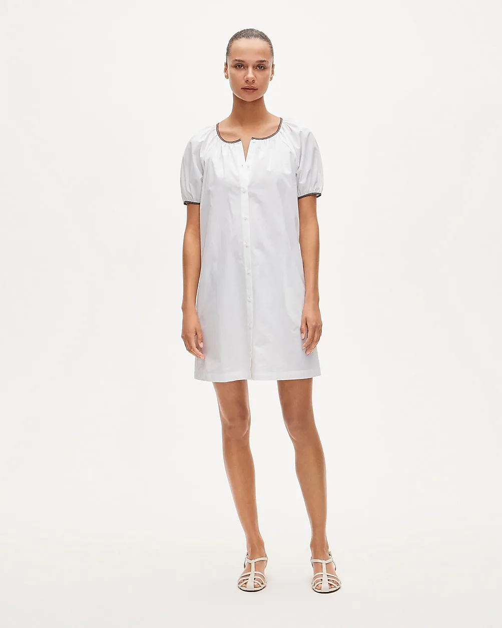 Puff-Sleeve Popover Dress with Contrast Trim by J.Crew