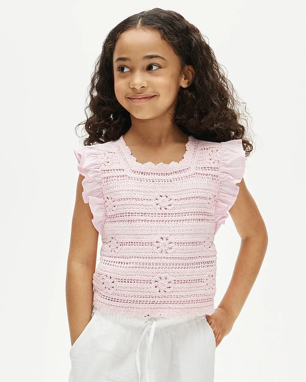 Crochet Ruffle-Sleeve T-Shirt in Jersey by J.Crew