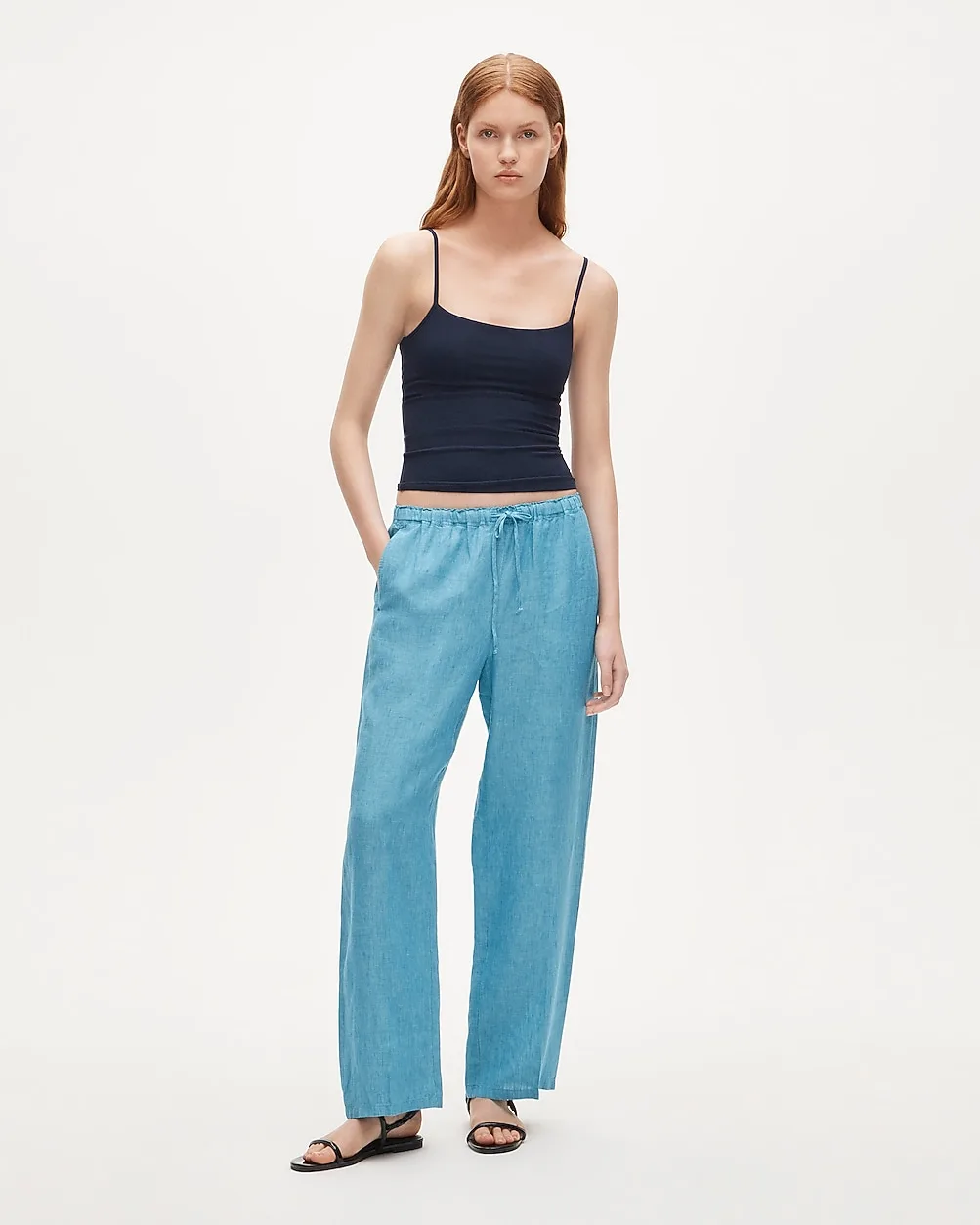 Soleil Pant in Crosshatched Linen by J.Crew