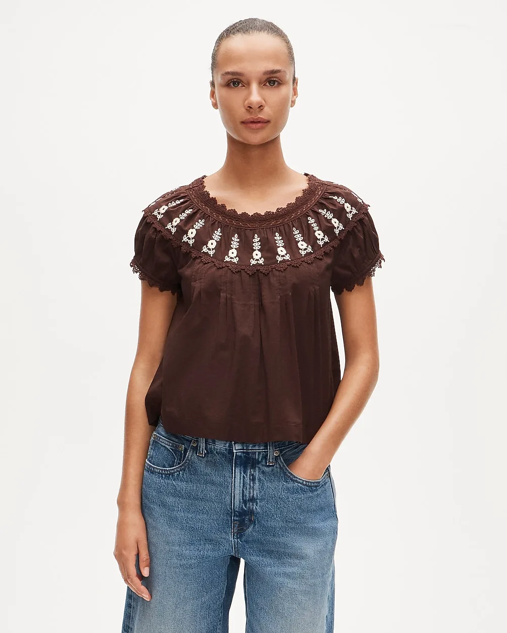Embroidered Cap-Sleeve Top by J.Crew