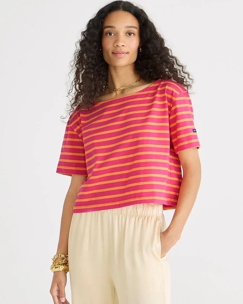 Saint James® x J.Crew Cropped Boatneck T-Shirt by J.Crew