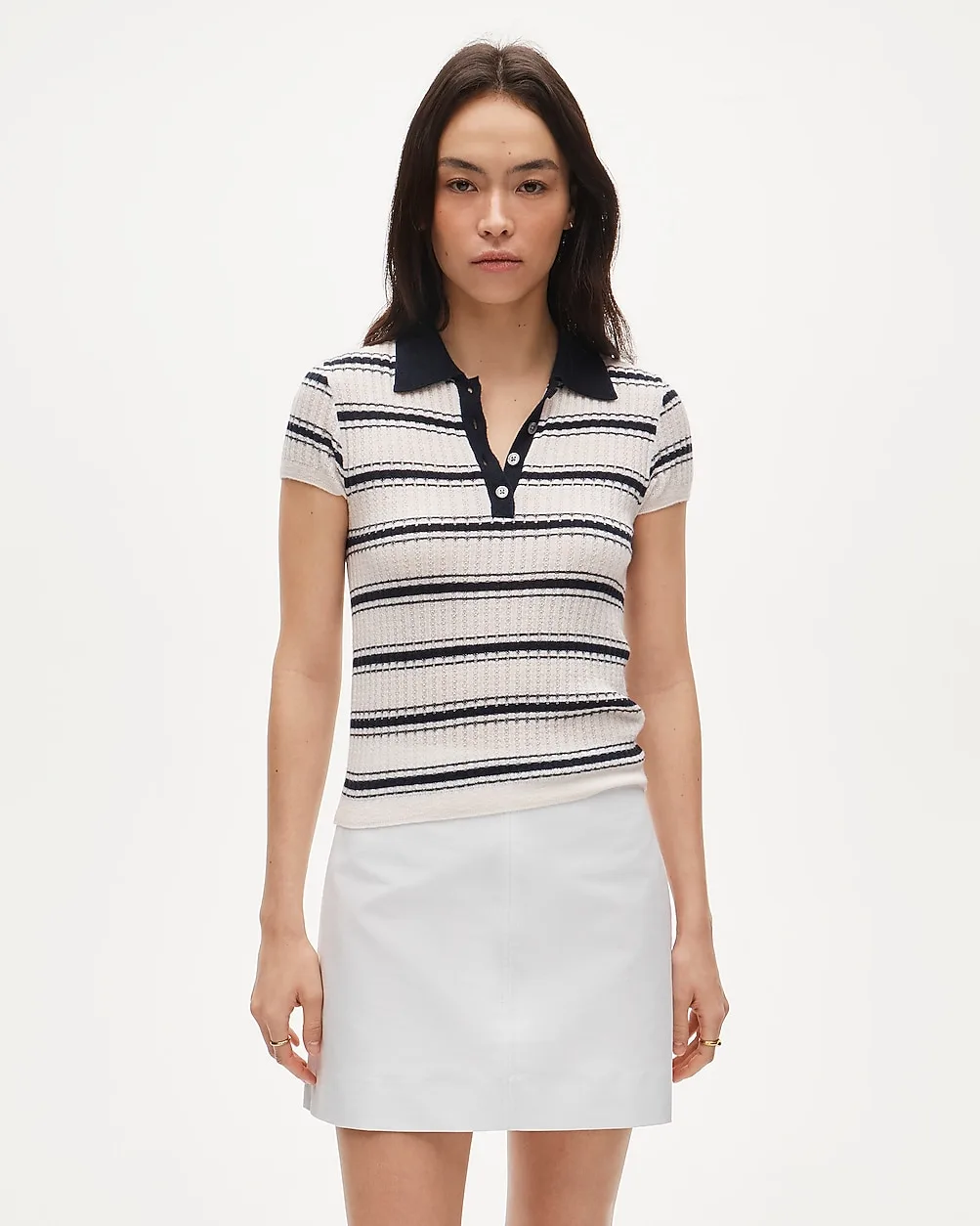 Featherweight Cashmere Pointelle Sweater-Polo in Stripe by J.Crew