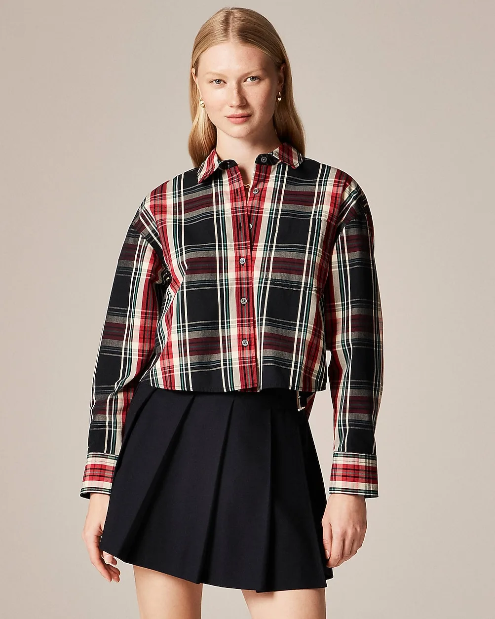 Étienne Cropped Shirt in Stewart Tartan Cotton Poplin by J.Crew
