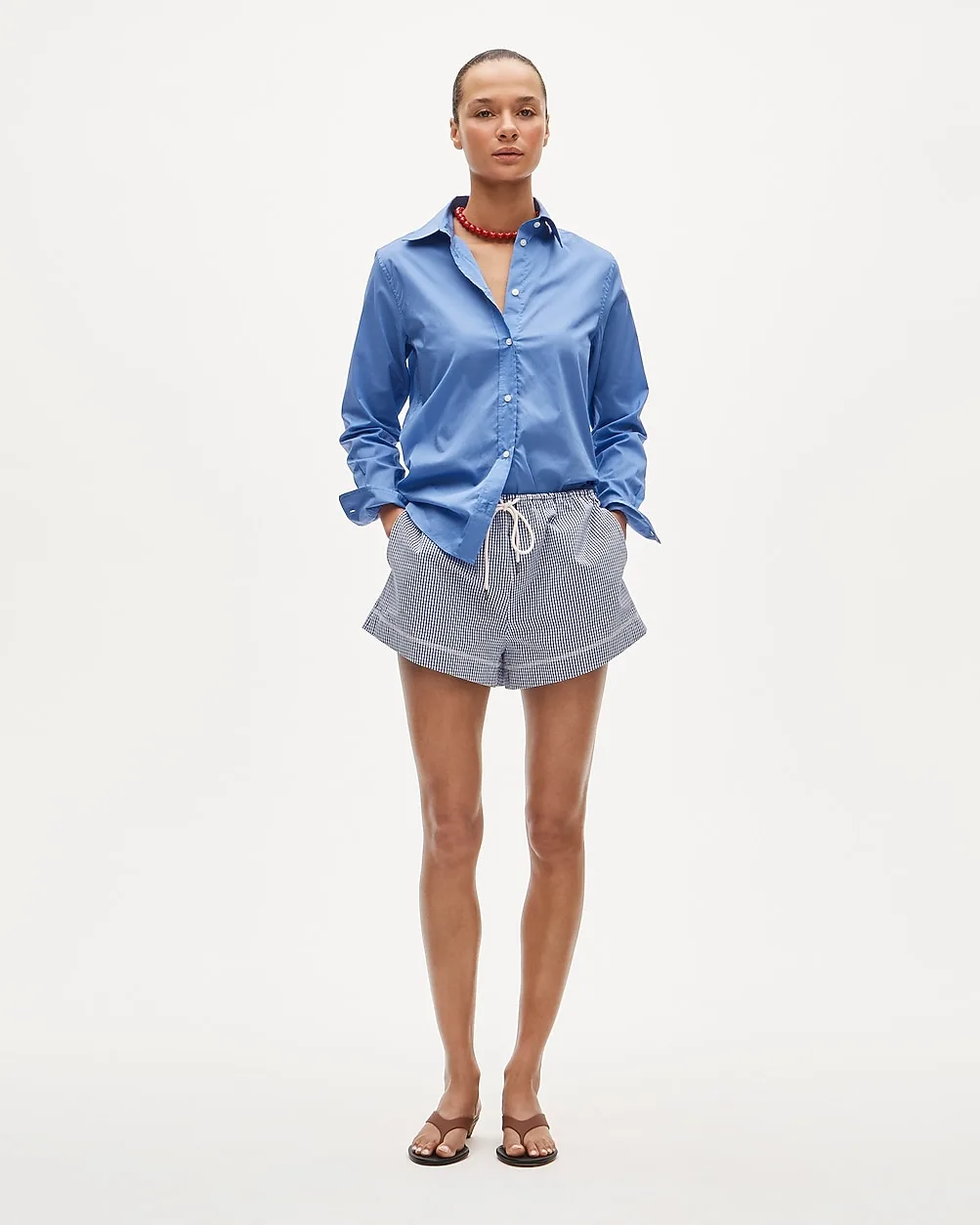 Cruise Drawstring Short in Gingham Cotton Poplin