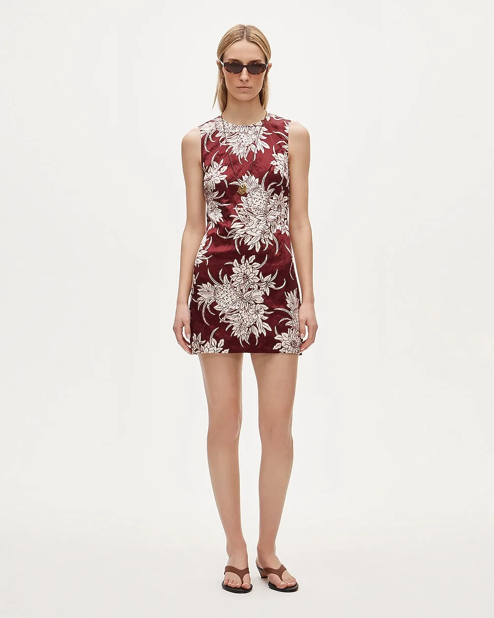 Mini Shift Dress in Pineapple Garden-Print Memory Satin by J.Crew