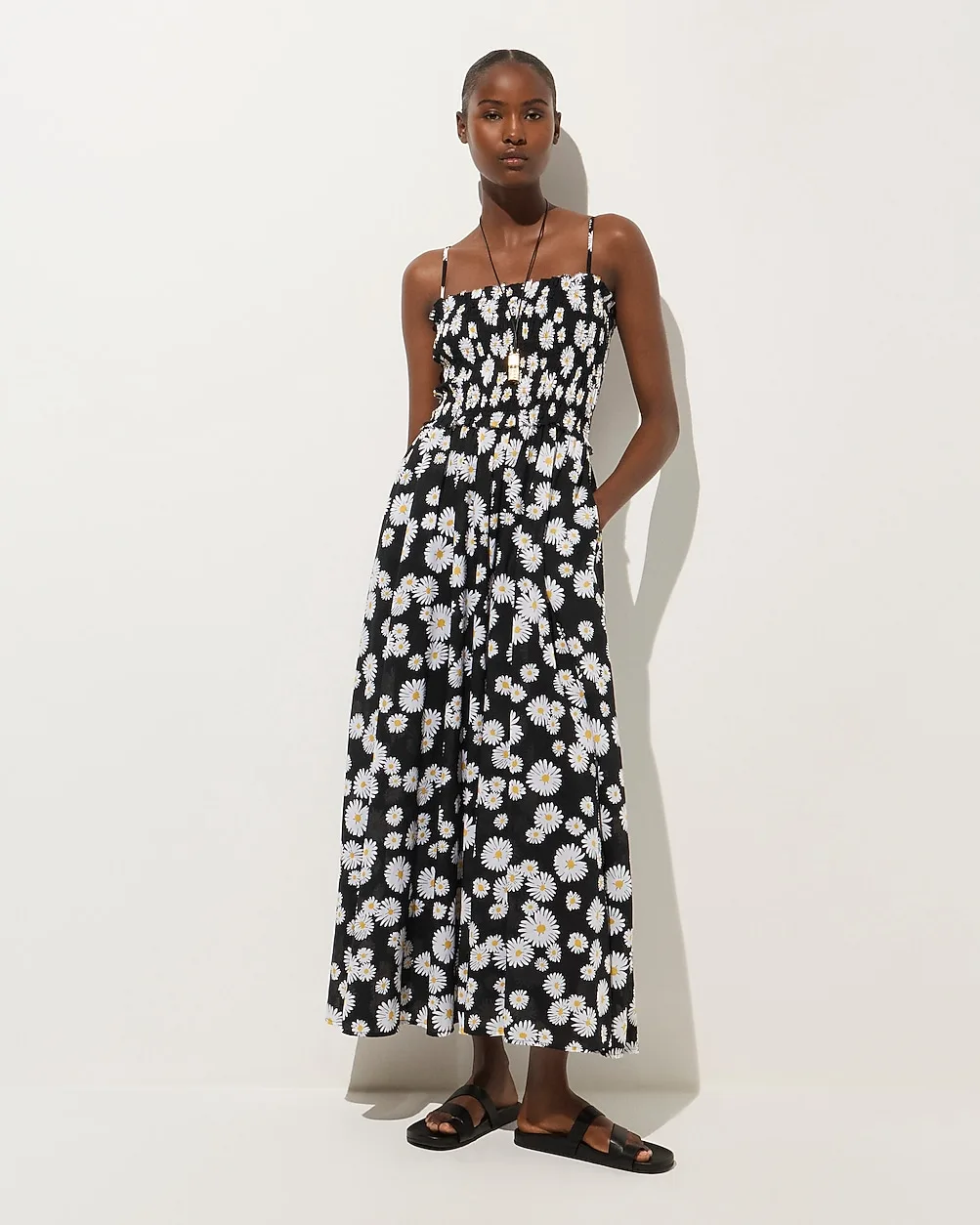 Smocked Maxi Dress in Cotton Voile Vintage Daisy Print by J.Crew