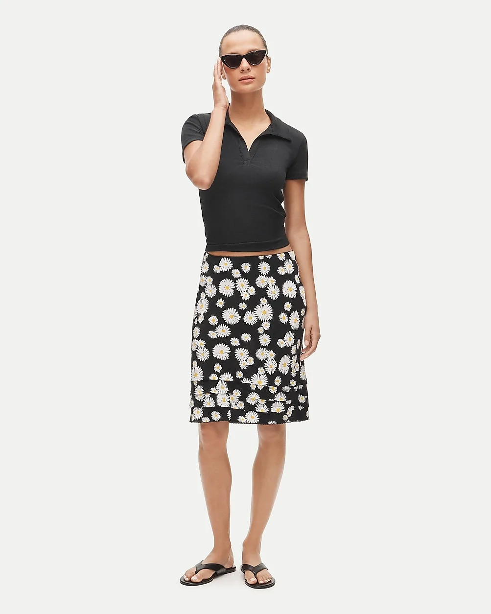 Ruffle-Trim Slip Skirt in Vintage Daisy-Print Crepe De Chine by J.Crew