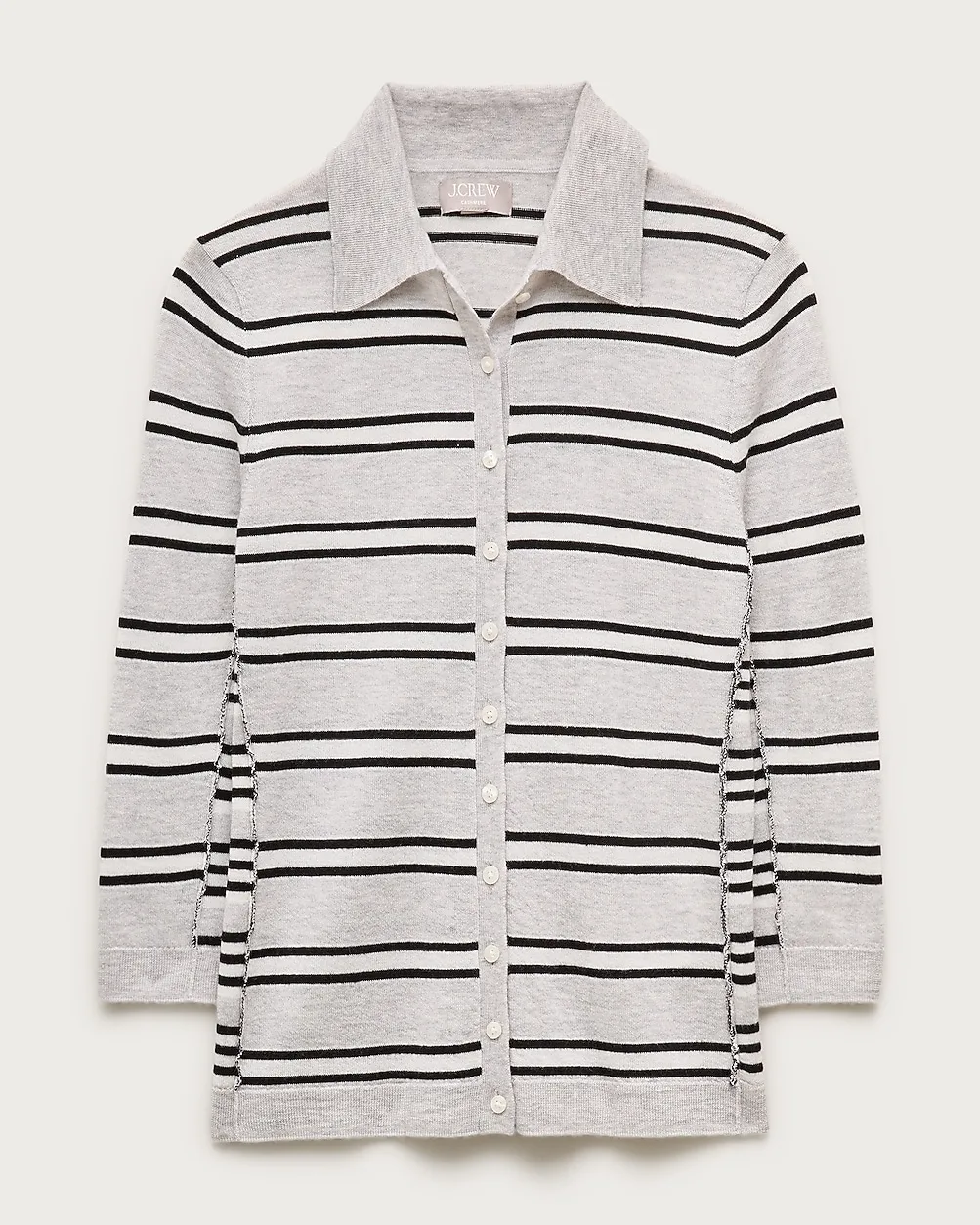 Featherweight Cashmere Collared Cardigan in Mixed Stripe by J.Crew