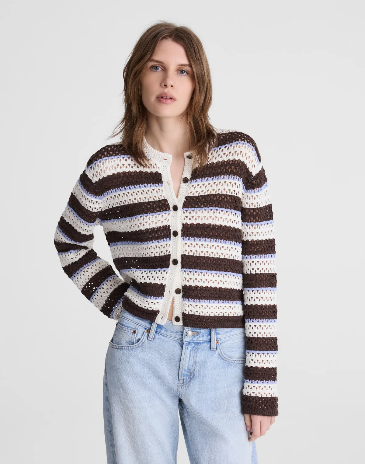 Striped Crochet Cardigan Sweater in 100% Cotton