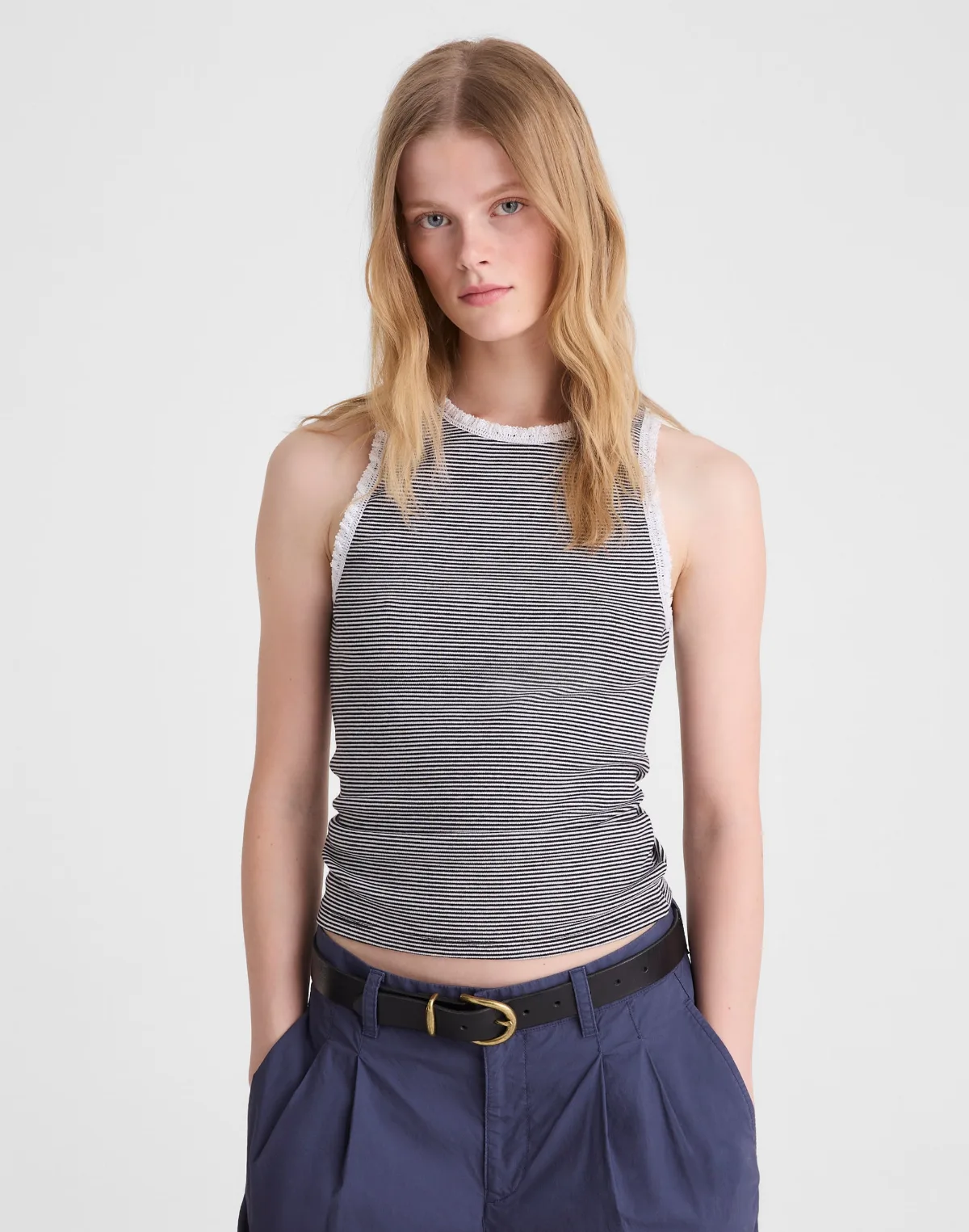 Lace-Trim Ribbed Tank by MW