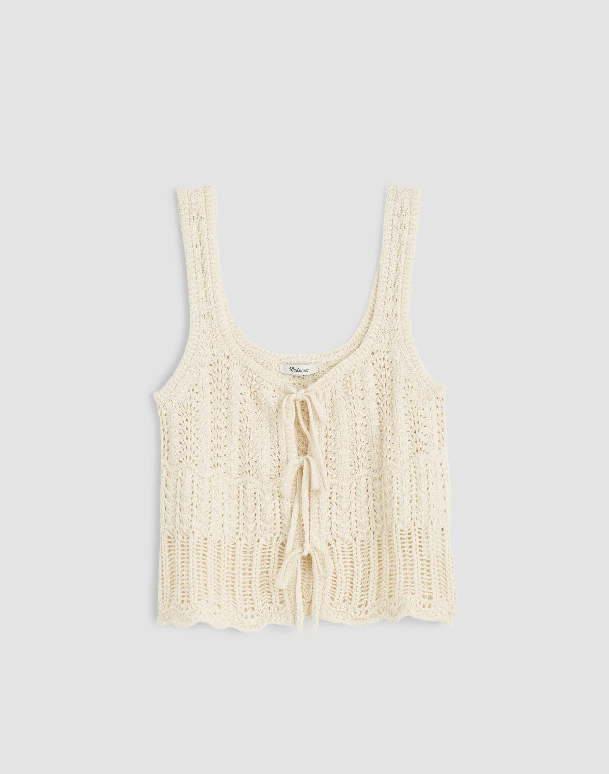 Pointelle-Stitch Tie-Front Sweater Tank in 100% Cotton by MW