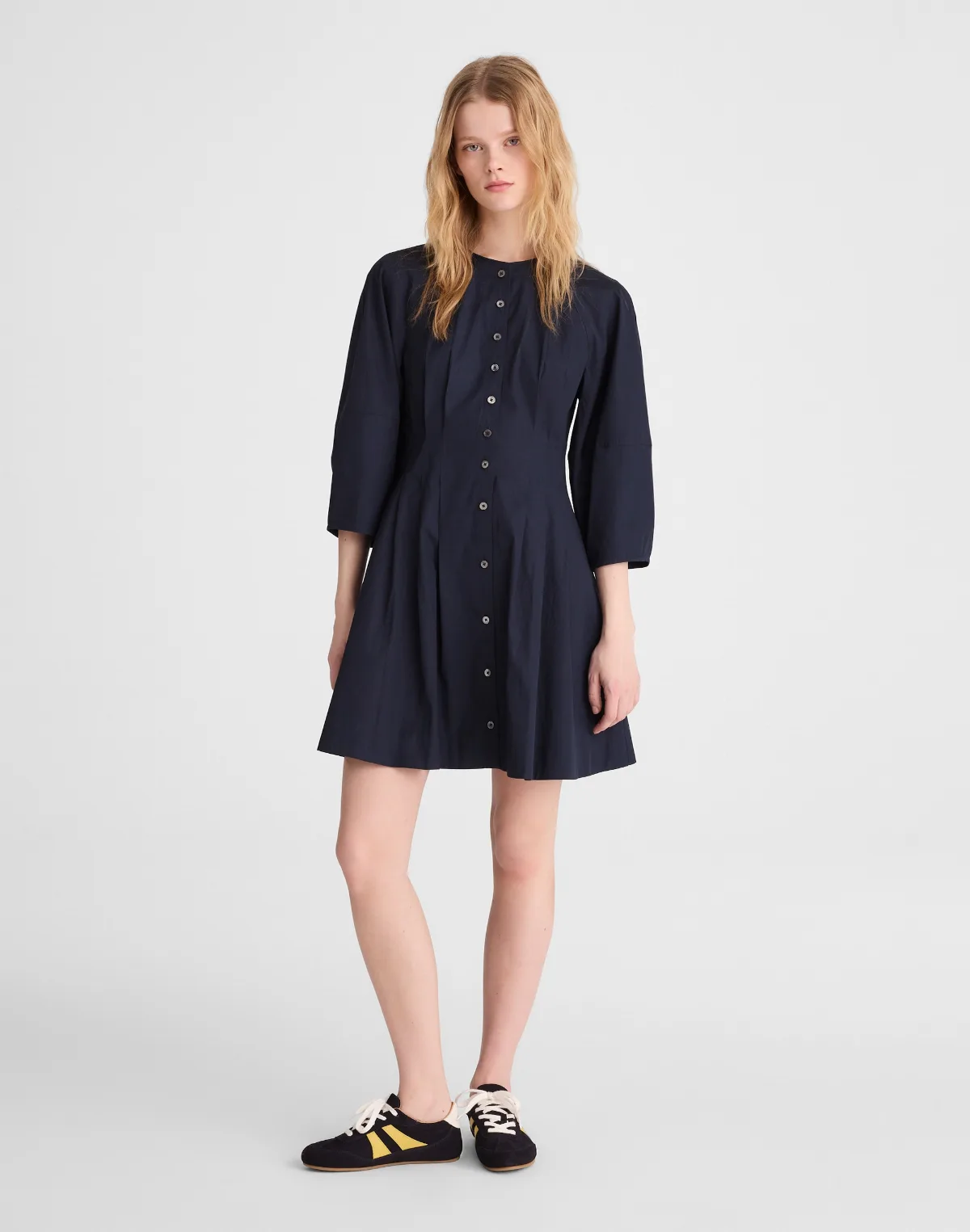 Sculptural-Sleeve Pleated Mini Dress