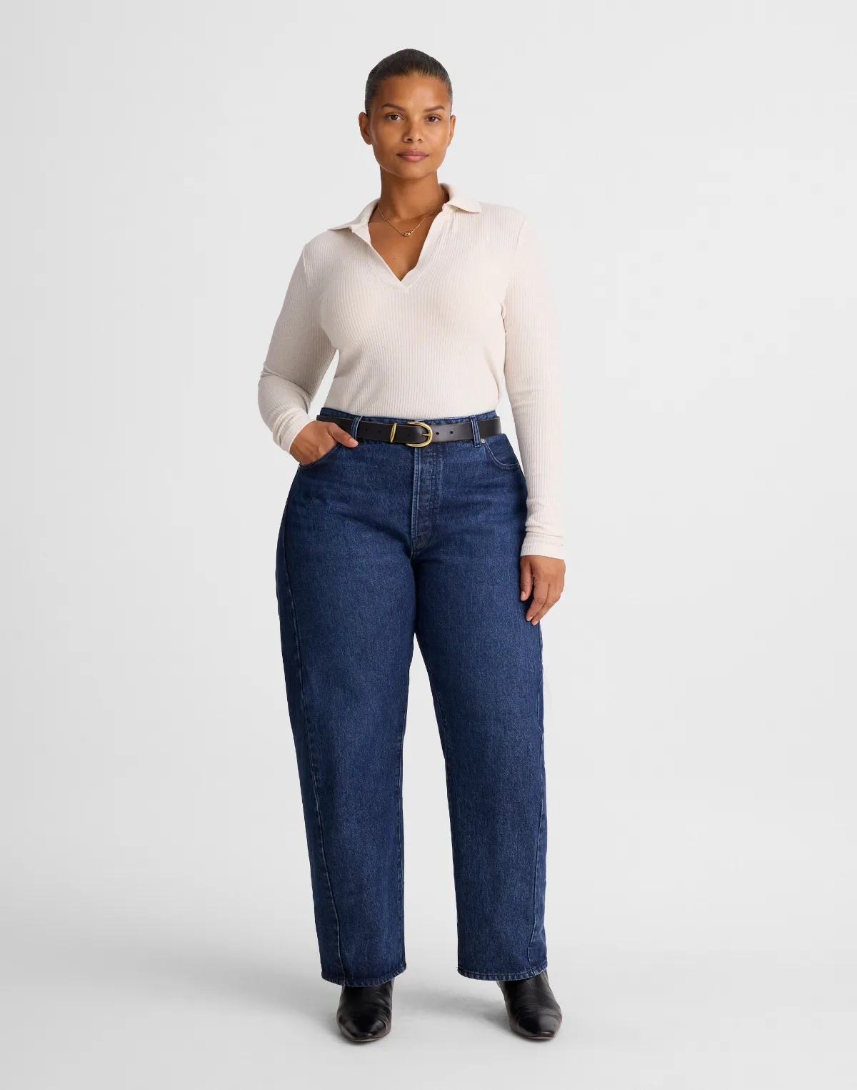 Pieced Barrel-Leg Jeans in Mckinney Wash by MW
