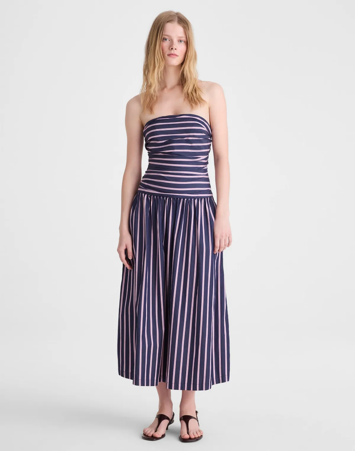 Strapless Ruched Midi Dress