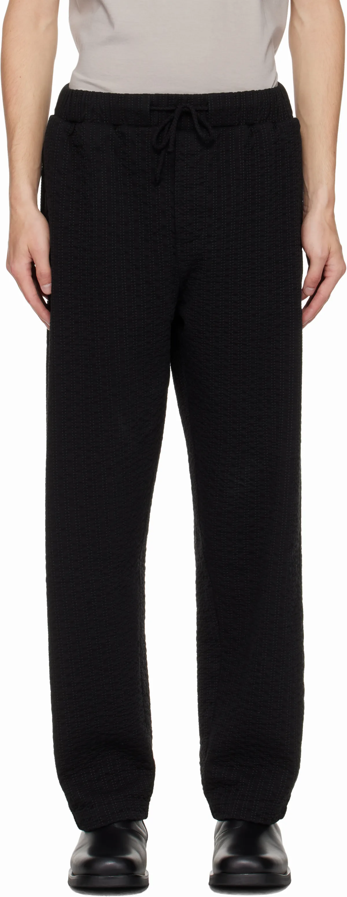 Black Embroidered Linestitch Trousers