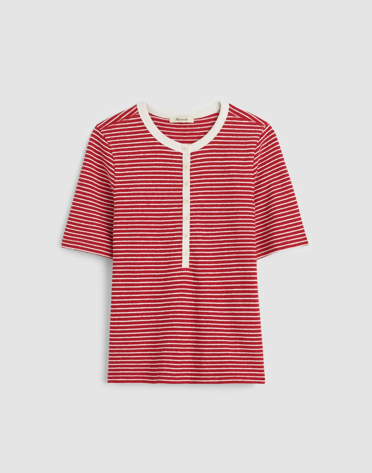 Striped Elbow-Sleeve Henley Tee by MW