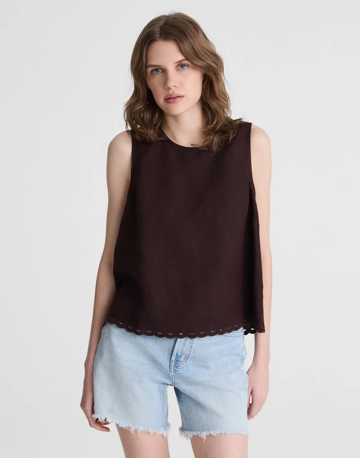 Lace-Trim Shell Top in 100% Linen by MW